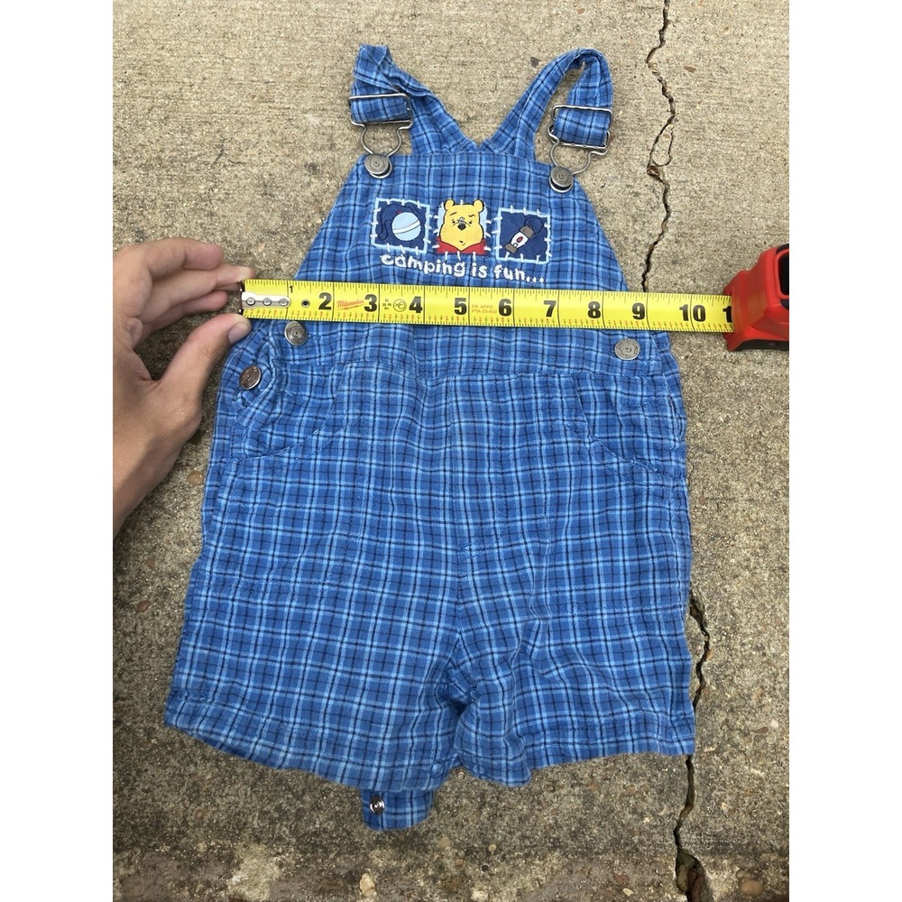VTG Disney Winnie The Pooh Plaid Camping Hiking Overalls Y2K 6-9 Months Cotton - Picture 7 of 8